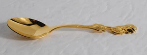 Gold Tone Rose Collector Spoon Stainless Steel Japan HIO Demitasse Vintage 4.5" - Picture 1 of 7