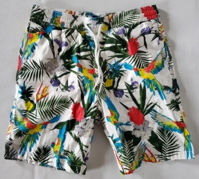 Pantalones Cortos Divididos H&M Talla 28x7 Botánicos Aves Tropicales con Bolsillos y Cordón Foto 1 de 4