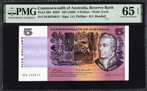 Australia 5 Dollars P39b R203 1969 Phillips Randall PMG65 Gem UNC EPQ Banknote - Picture 1 of 2