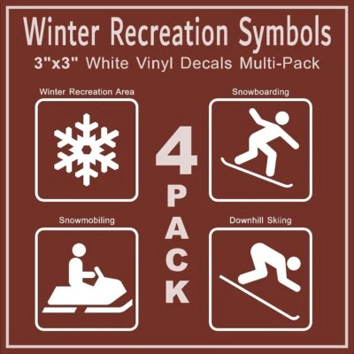 Paquete de 4 calcomanías de vinilo para recreación de invierno snowboard esquí alpino motos de nieve Foto 1 de 4