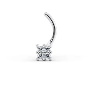 14K White Gold Curved Screw Nose Ring With Square Cubic Zirconia - 20 Gauge - Picture 1 of 9
