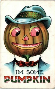 1913 Halloween JOL Postcard Fantasy Pumpkin Man Bernhardt Wall Artist Signed - Picture 1 of 2