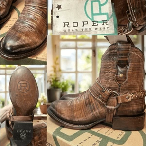 ROPER VINTAGE BROWN ROUND TOE BOOTIE W/ HARNESS Size 5.5 - Picture 1 of 15