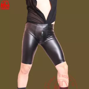 Para hombre Medios Pantalones Cortos de Cuero Sintético Pantalones Cortos Boxer Látex Wetlook Medias Ropa Gay - Imagen 1 de 7