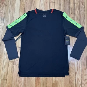 Nike Wild Run Top Manica Lunga 'Nero, Off Noir, Volt Verde Taglia M Nike Uomo Shrit - Foto 1 di 7