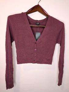 New M Wild Fable Ribbed Long Sleeve Mauve Button Front Crop Cardigan top - Picture 1 of 6