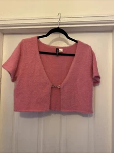 H&M Divided Pink Fluffy Bolero Cardigan Size L 14-16 Bnwot - Picture 1 of 5