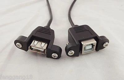 1x USB 2.0 A Female to B Female Socket Panel Mount witn Screw Cable Adapter 50cm - Image 1 of 4