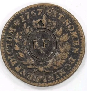 1767 French Colonies Sou- Counterstamped RF- #645. NICE COIN!!! - Picture 1 of 2