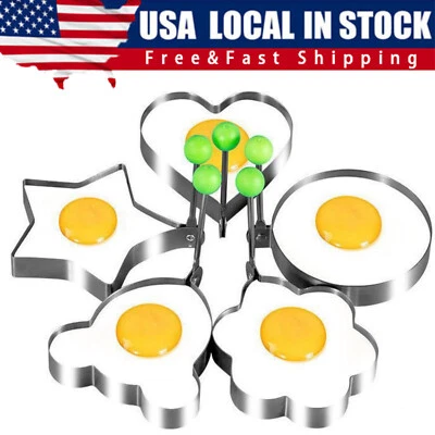 5Pcs Fried Egg Non Stick Stainless Steel Pancake Ring Mold Cooking Kitchen Tools - Image 1 of 4