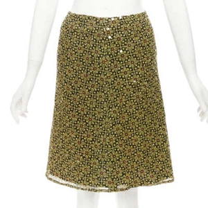 VERSUS Vintage 100% silk yellow black sequins mid rise knee skirt 26" - Picture 1 of 9