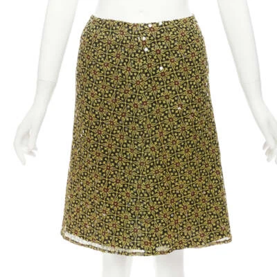 VERSUS Vintage 100% silk yellow black sequins mid rise knee skirt 26" - Image 1 of 4