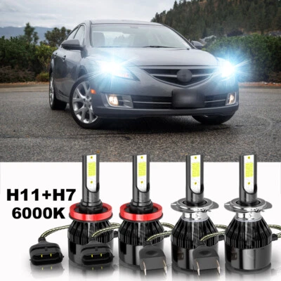 For Mazda 6 2009-2010 4X 6000k LED Headlight High Low Beam Kit Combo Bulbs - Image 1 of 4