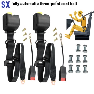 2x Retractable 3 Point Safety Seat Belt Straps Car Belt Kit For Ford & Chevrolet - Image 1 of 4