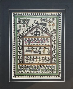 Arte popular pintado a mano arte Saura sobre seda Tassar. Arte tribal indio sin marco - Imagen 1 de 2
