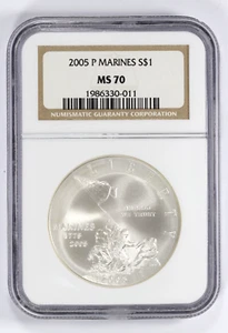 2005-P Marines $1 Commemorative Silver Dollar NGC MS70 - Picture 1 of 4