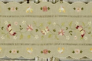 Celeste Antico Francese Corridoio da Tavolo da Nastro/Pelmet, Fiori e Farfalle - Foto 1 di 24