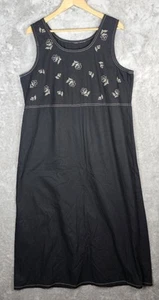 VTG Koret Maxi Dress 90s Y2K Women's XL Black Embroidered Tan Flowers Sleeveless - Picture 1 of 6