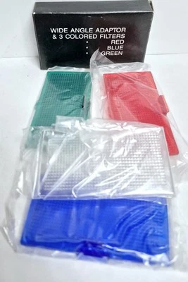 Wide Angle Adapter 3 Colored Camera Filters Red Green Blue Clear for Flash  - Image 1 of 4