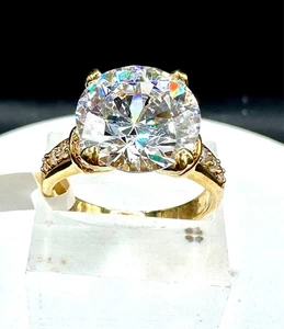 Gold Solitaire Ring Accents 5 carat Cocktail ION Cubic Zirconia Sparkling - Picture 1 of 8
