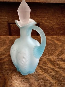 Vintage blau satiniertes Glas Fenton Cruet handbemalt Blumen - Bild 1 von 8