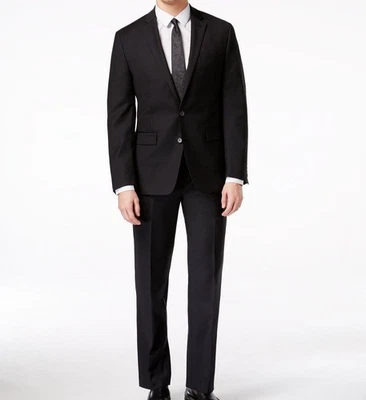 Ryan Seacrest Men Black Slim Fit Wool Suit 2-Piece Jacket Pants 36R, 32W 30L - Image 1 of 4