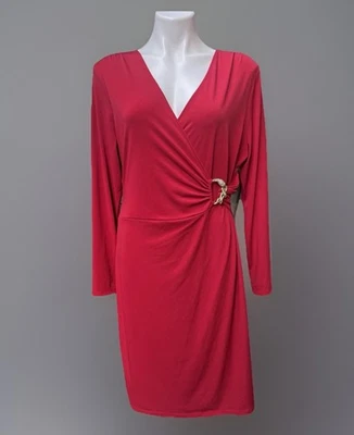 Charter Club Wrap Dress Red Gold Rhinestone Snake Buckle Long Sleeve  Size XL - Image 1 of 4