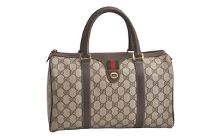 Authentic GUCCI Web Sherry Line Boston Hand Bag GG PVC Leather Brown 4277N - Picture 1 of 10