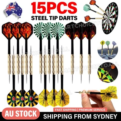 15 pcs (5 sets) of Steel Tip Darts Set Needle Slim Barrel With Nice Flights Gift - image 1 of 4
