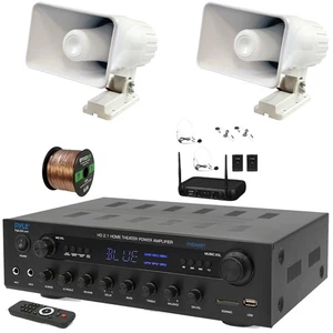 Pyle PHDA6BT LED FM-Receiver, 2 x 6" 50 W Horn-Lautsprecher, UKW-Mikrofonsystem - Bild 1 von 5