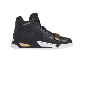 Versace Schwarz Leder High Top Sneaker Medusa Schnalle Gold Made in Italy Herren 40 - Bild 1 von 12