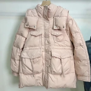 Korean Down Hooded Jacket Apricot Pink Ladies New - Picture 1 of 7
