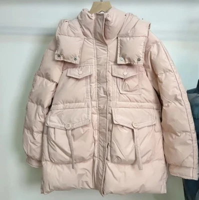 Korean Down Hooded Jacket Apricot Pink Ladies New - Image 1 of 4