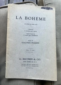 Libretto Opernprogramm La Boheme Puccini G. Ricordi & Co 1917 Englisch & Italienisch - Bild 1 von 4