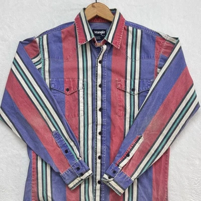 Vintage 90s Wrangler Brushpopper Western Striped Shirt Size 15.5 33 Faded Rodeo - Image 1 of 4