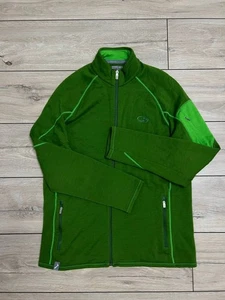 Men Icebreaker Merino Wool Thermal Full Zip Active Jacket sz L Green Hiking - Picture 1 of 8