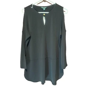 Lauren Ralph Lauren Cold Shoulder Tunic Top Long Sleeve Casual Blouse Black PL - Picture 1 of 10
