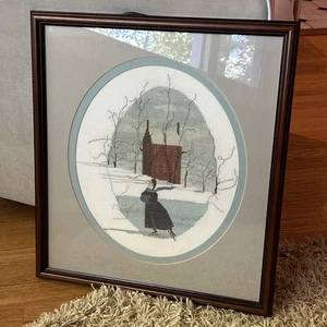 EUC 19x21" Gerahmtes Glas P. Buckley Moss SOLITARY SKATER II Kreuzstich Bild - Bild 1 von 8