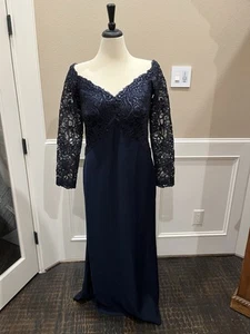 TADASHI SHOJI Sequin Lace Off The Shoulder Navy Blue Dress 12 - Picture 1 of 9