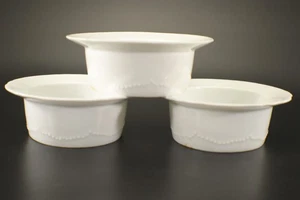 O&EG DESSERT BOWLS Fruit Cups  Set of 3 White Embossed Dots Porcelain - Picture 1 of 9