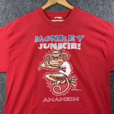 VTG Anaheim Angels MONKEY JUNKIE Shirt Mens L Red MLB Baseball 2002 Y2K Rally - Image 1 of 4