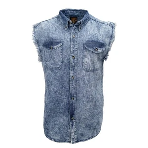 Milwaukee Leather MDM11684 Men’s Classic Light Blue Button-Down Cut Off Frayed - Imagen 1 de 6