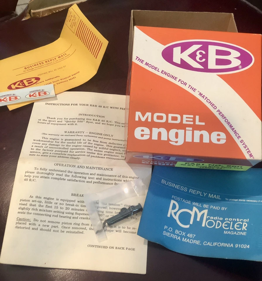 1975 Vintage K & B 35 Series 75 Control Line Model Engine Box ONLY & Parts Paper - Image 1 of 4