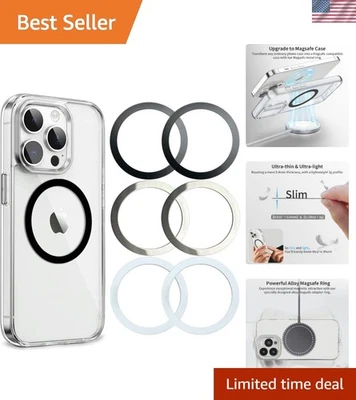 Крепкие металлические магнитные кольца для чехлов Magsafe — 2 черных, 2 белых, 2 серебристых - Изображение 1 из 4
