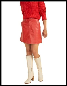 SEED HERITAGE Red Leather A-Line Mini Skirt Pockets Size 8 - Picture 1 of 9