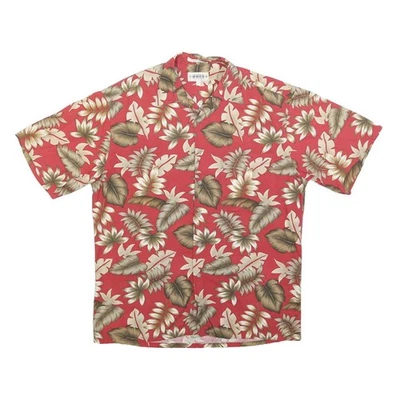 CAMPIA Mens Red & Beige Floral Hawaiian Shirt M Lightweight Cotton Short Sleeve - Image 1 of 4