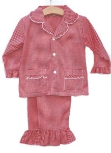 Red and White Gingham Girls 2 Pc Christmas Pajamas Lightweight Fabric - Picture 1 of 1