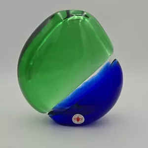 MCM Vintage Beranek Cobalt Blue and Green Art Glass Vase Czech Sommerso - Picture 1 of 11