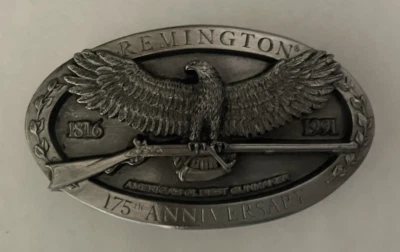 Fivela de cinto vintage para rifle Remington 175º aniversário, nova - Imagem 1 de 4