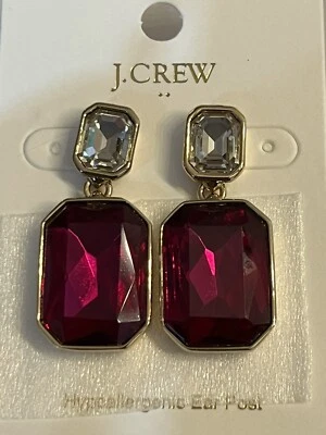 Pendientes colgantes de cristal J.Crew Factory rosa baya brillante nuevos con etiquetas Foto 1 de 4